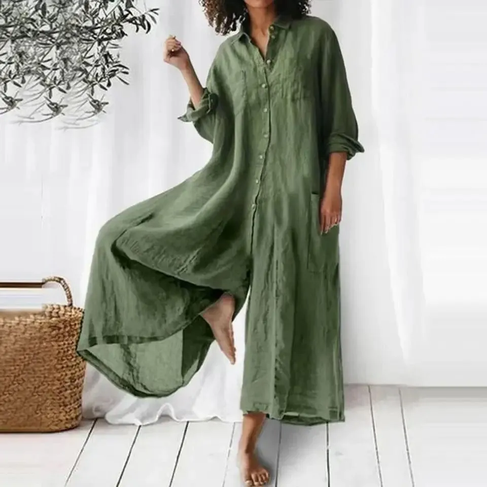 Women Loose Cotton Linen Jumpsuit M B-111851