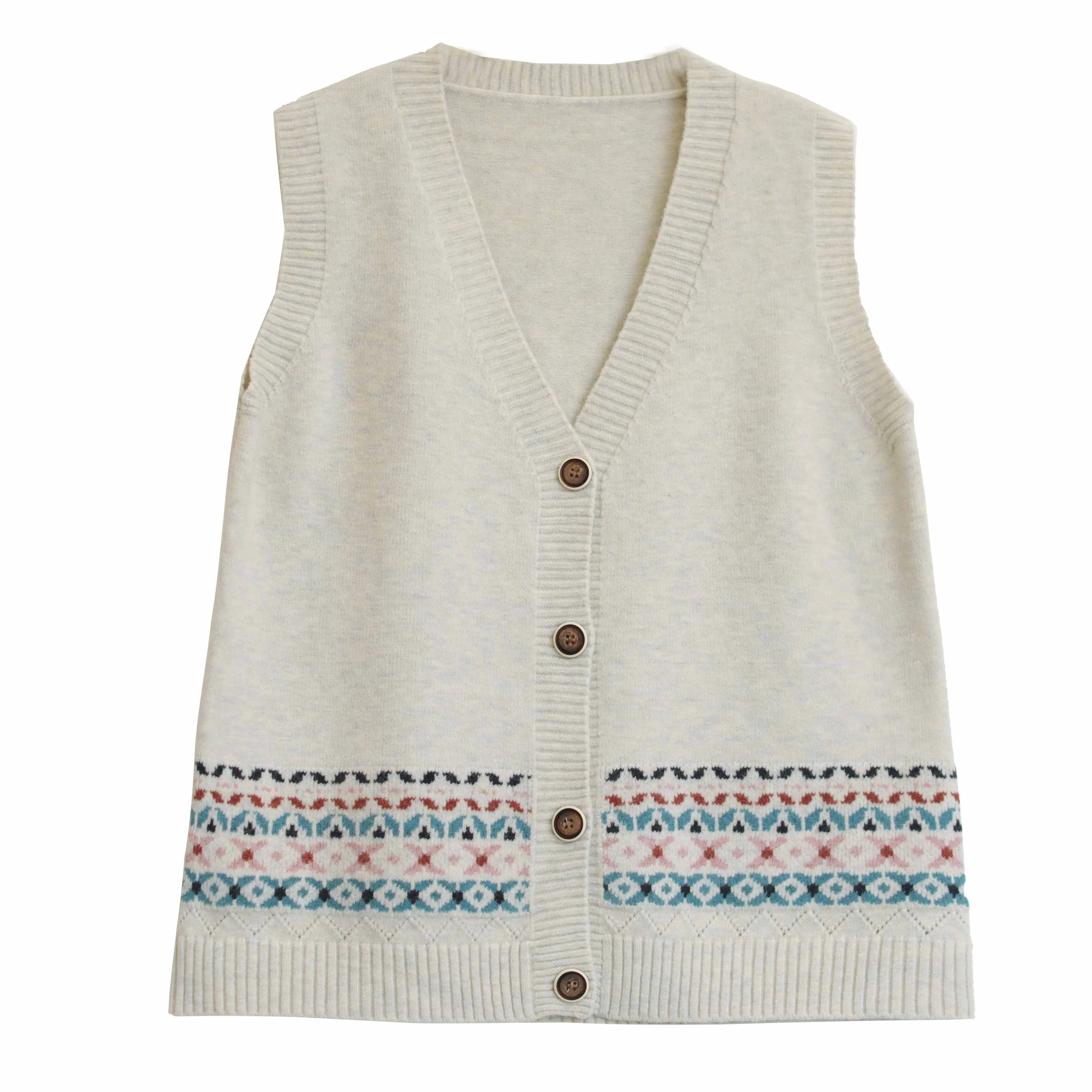 Women Retro V-Neck Cotton Knitted Casual Waistcoat