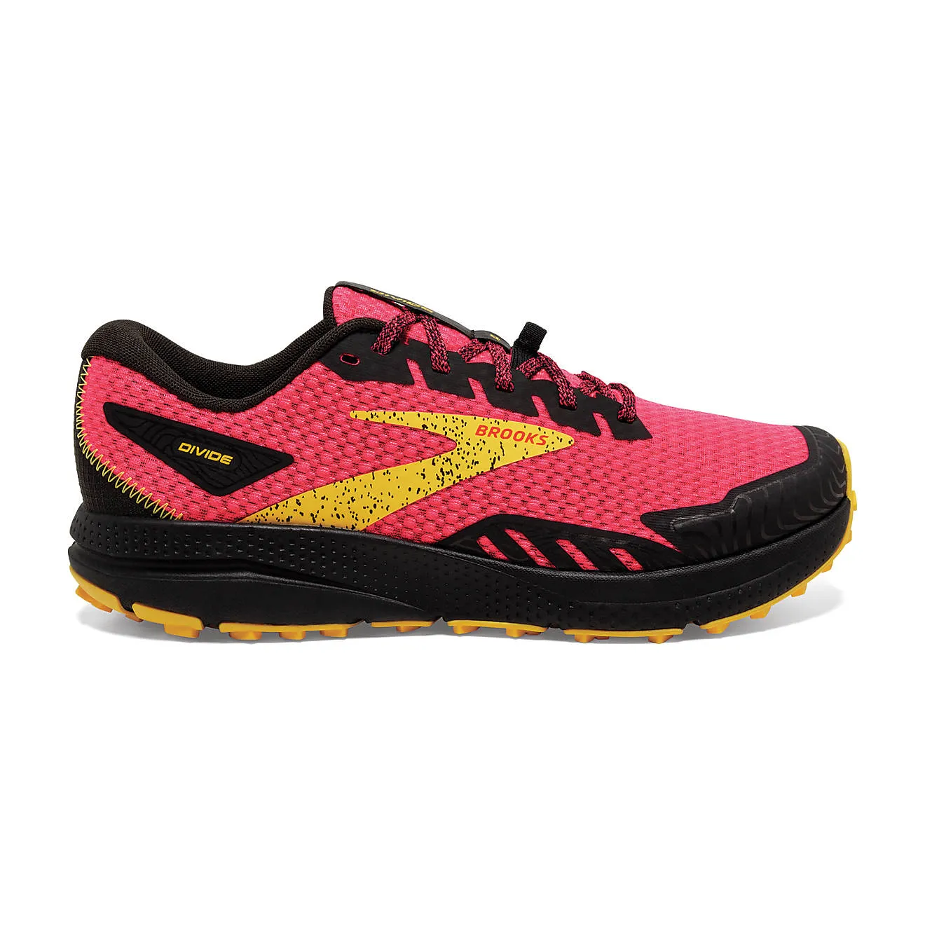 Women's Brooks Divide 4, Diva Pink/Black/Lemon Chrome, 8 B Medium