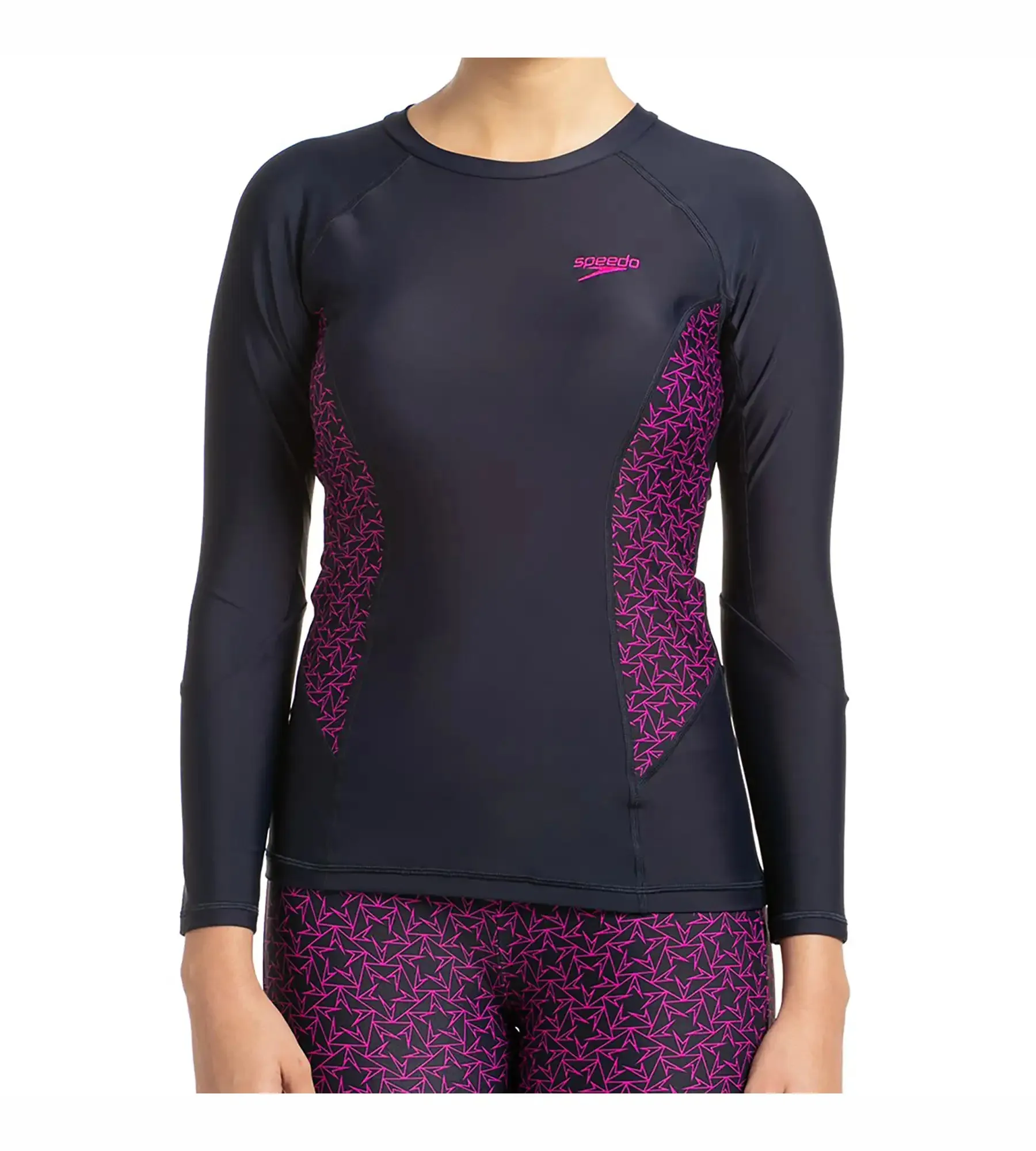 Women's Endurance Boomstar Printed Long Sleeve Suntop - True Navy & Electric Pink