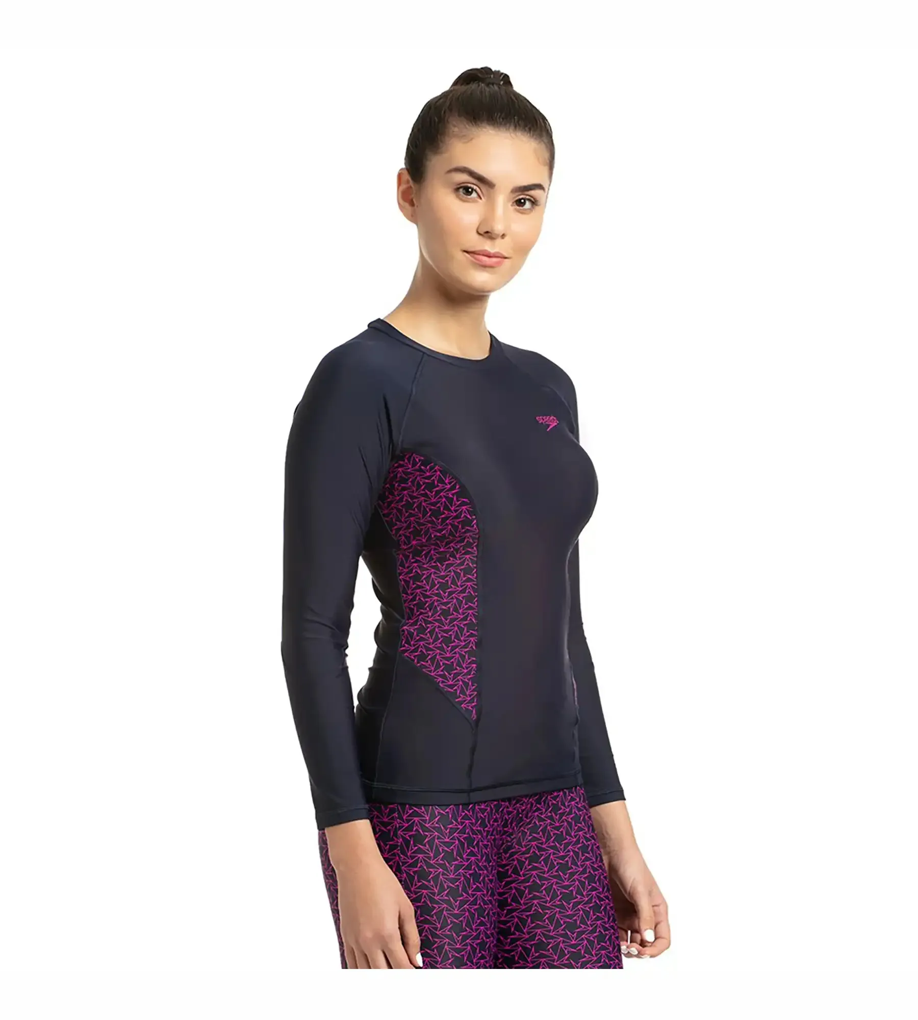 Women's Endurance Boomstar Printed Long Sleeve Suntop - True Navy & Electric Pink