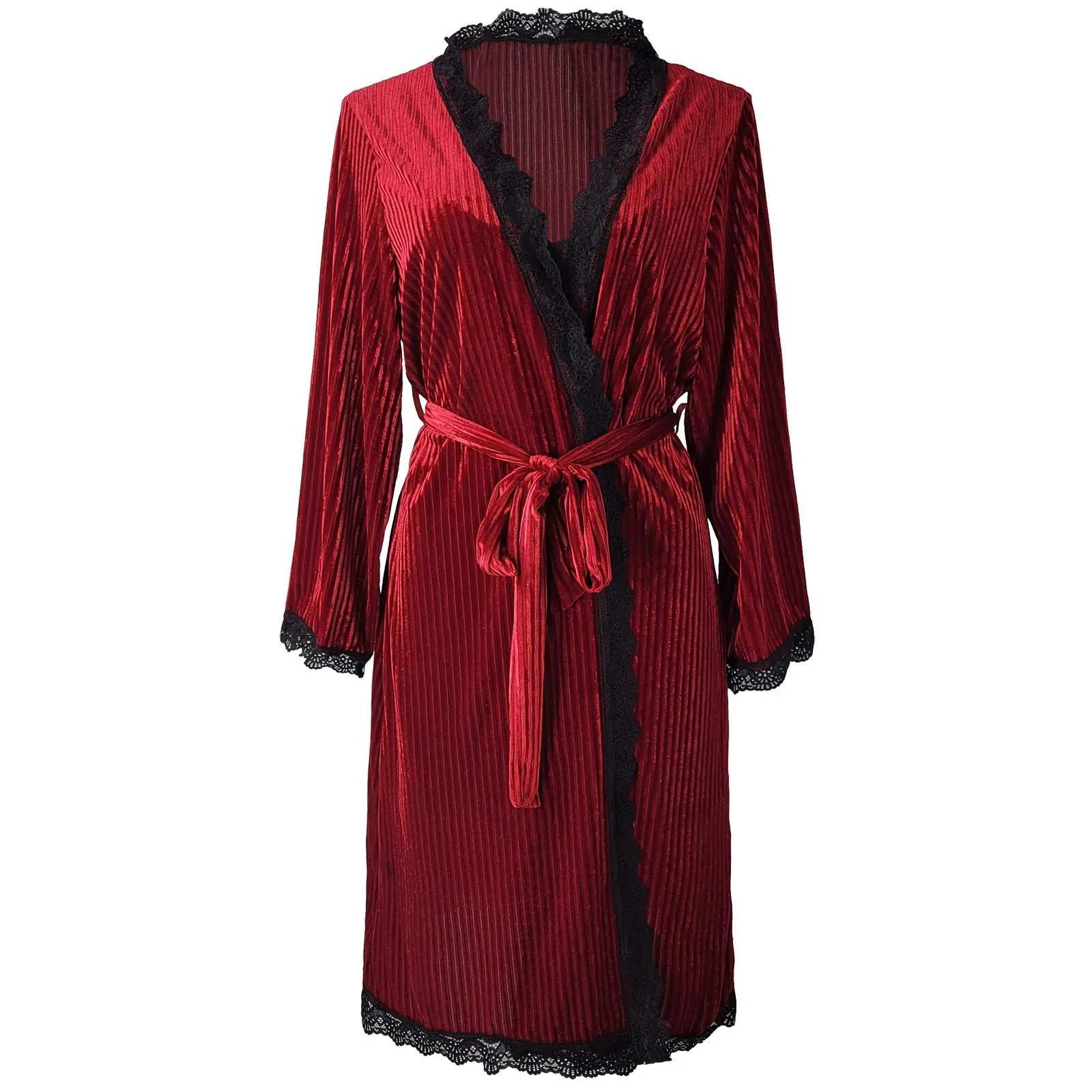 Women's Lace Velvet Robe Sexy V Neck Nightgown Short Bathrobe Sleepwear for Bridal Wedding