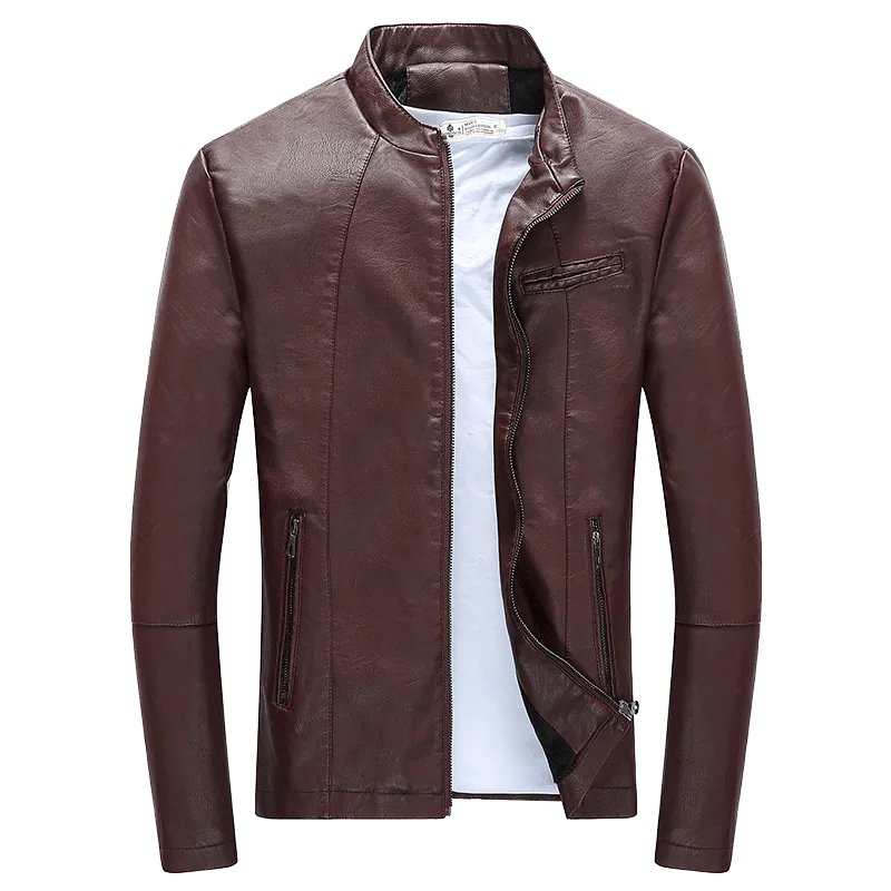 Wordless Autumn Winter Mens Zipper PU Leather Jacket Casual Motorcycle Leather