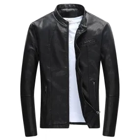 Wordless Autumn Winter Mens Zipper PU Leather Jacket Casual Motorcycle Leather