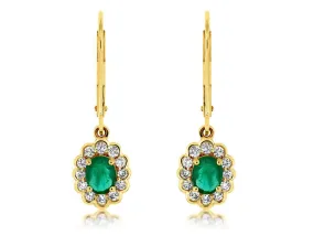 Yellow Gold Emerald and Diamond Dangle Earrings