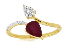 Yellow Gold Ruby & Diamond Ring, July Birthstone