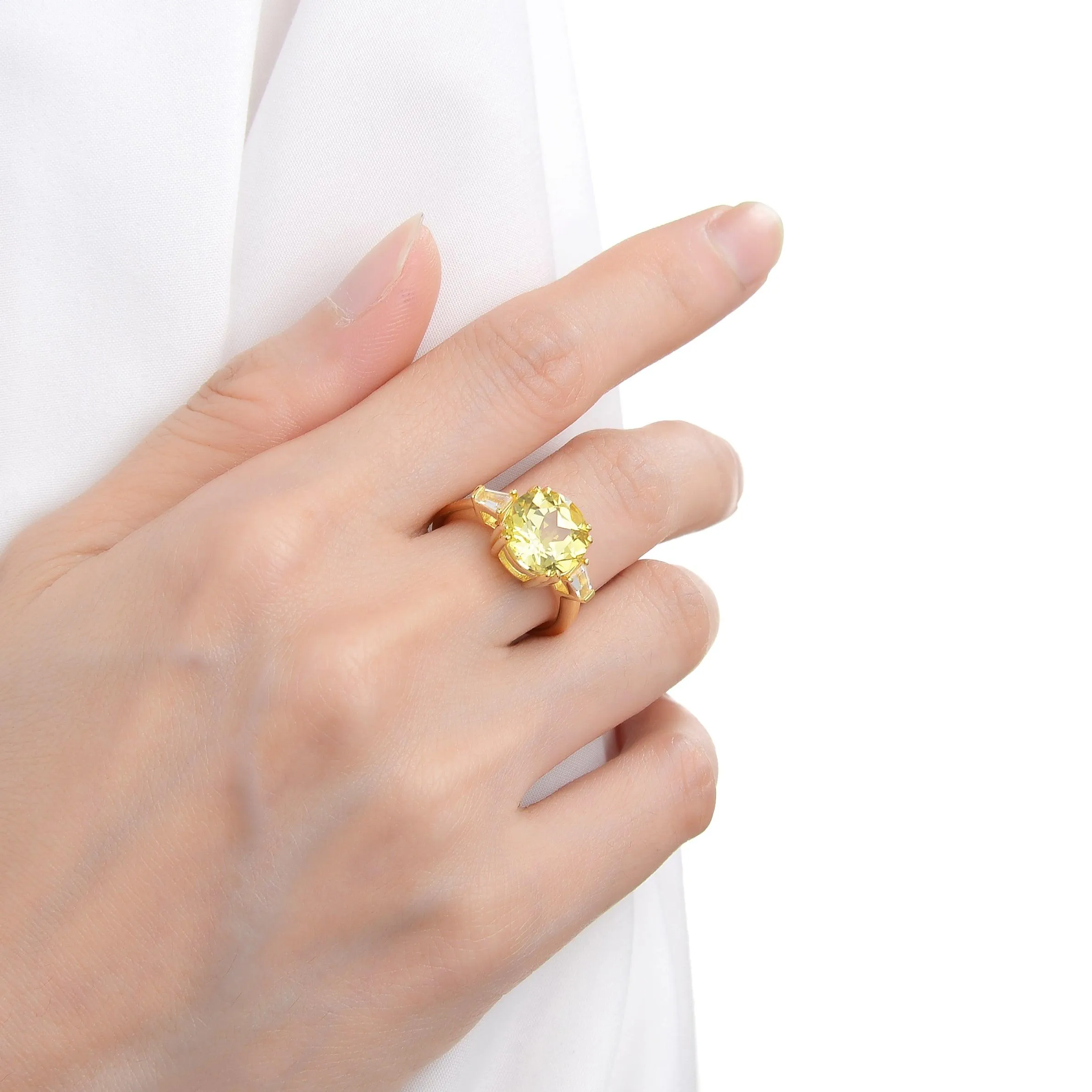 Yellow Sapphire Round Three Stone Statement Ring