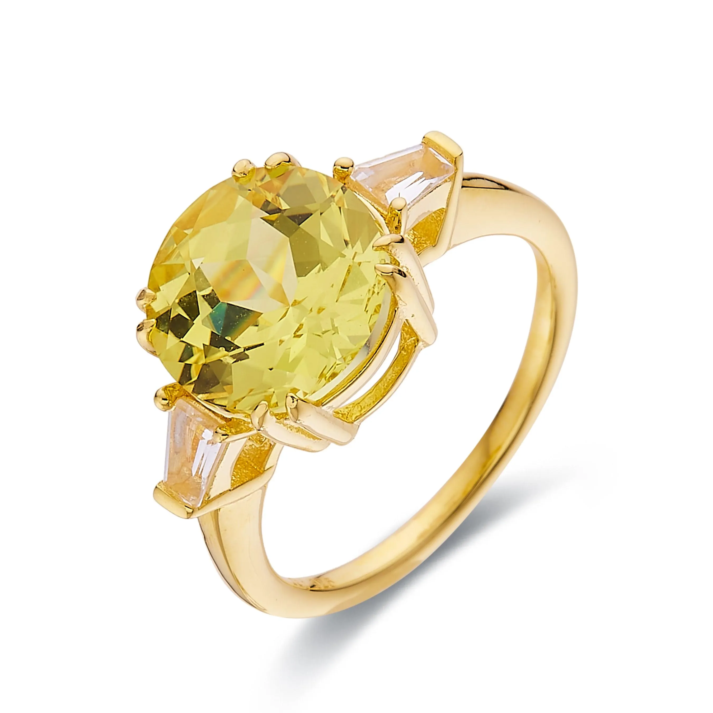 Yellow Sapphire Round Three Stone Statement Ring